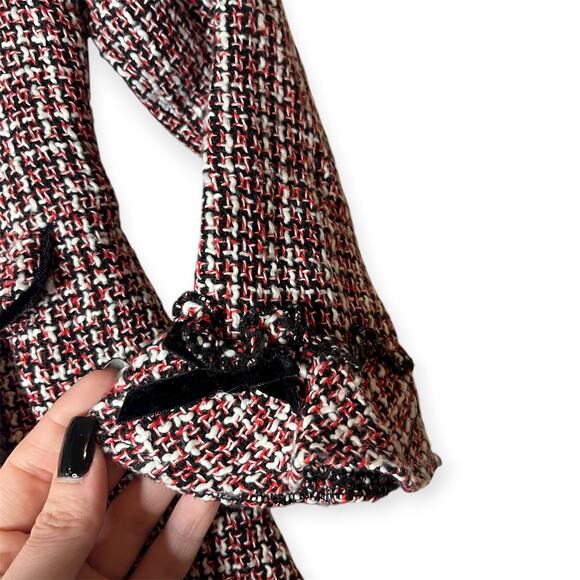Nannette Kids Red Black Tweed Button Christmas Dress Coat w/ Velvet Collar Sz 5 - Picture 8 of 11